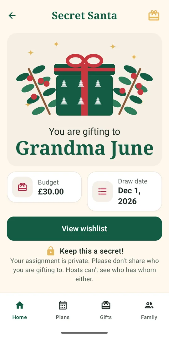 Christmas Planning Secret Santa assignment