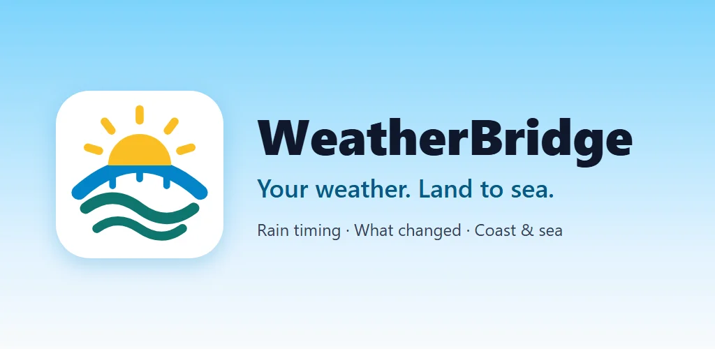 WeatherBridge feature graphic: Your weather. Land to sea.